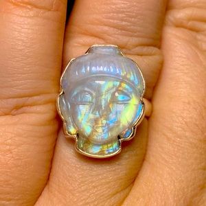 Solid sterling carved moonstone Buddha ring